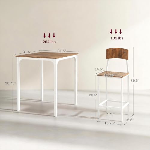 HOMCOM 3-Piece Counter Height Bar Table Space-Saving Walnut/White