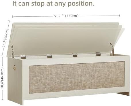 51.2" Storage Chest Large,Wooden Rattan Storage Bench.(White Cream) | St...