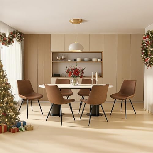Yaheetech Dining Chairs Set of 4 Mid Century Modern Kitchen Chairs Brown
