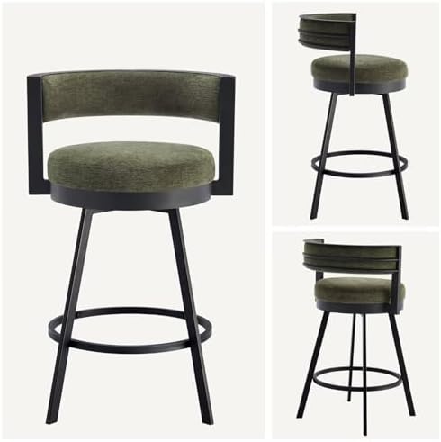 Flouki Swivel Counter Height Bar Stools Set of 2, Upholstered 26.6" Mode...