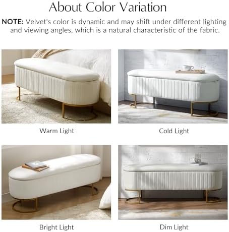 EcoHarbor Living 50.5" Velvet Bedroom Storage Bench Ottoman, Upholstered...