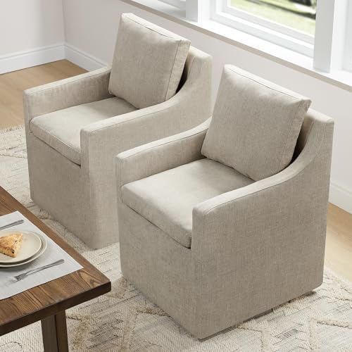 KISLOT Upholstered Dining Chairs Set of 4 with Casters, Sand