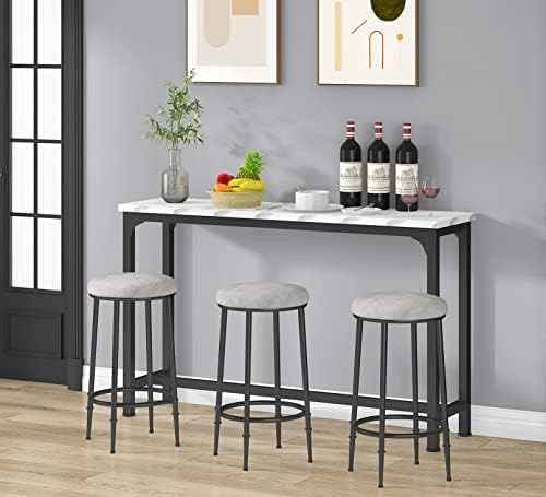 Bar Table Set for 3, 4 Piece Console Table with 3 Stools, Counter Height Kitc...