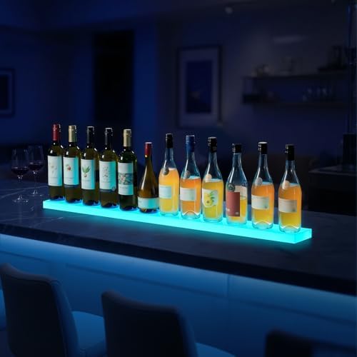 VEVOR LED Lighted Liquor Bottle Display, 1 Tier 48 Inches Whiskey Rack, Suppo...