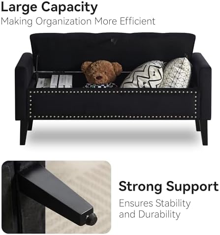 WUTUTUEE 47" Velvet Storage Bench, Upholstered Bed Bench with Storage, E...
