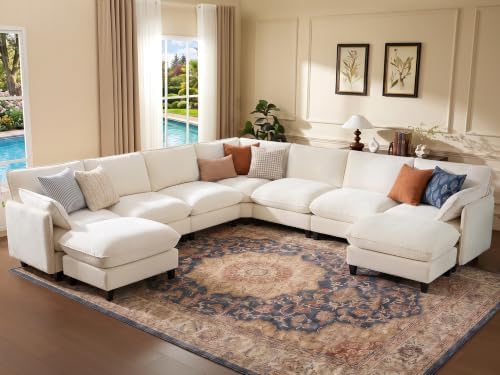 Ihanherry 139" Oversized V-Shaped Modular Sectional Couch, 9-Seater Clou...