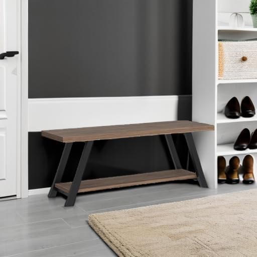LVB Industrial Entryway Bench, Wood and Metal Storage Bench for Living Dining...