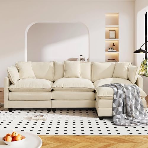 SoarFlash 113.78" Chenille L Shaped Modular Sofa with Ottoman,Beige