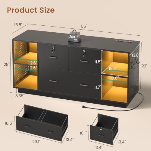 SEDETA 55" File Cabinet with Lock, Large 3 Drawers Filing Cabinets for H...