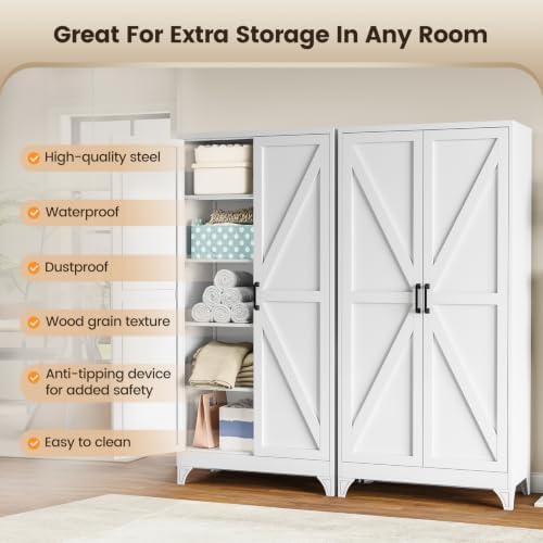 Yizosh Metal Storage Cabinet with Doors and 4 Adjustable Shelves - 75" W...