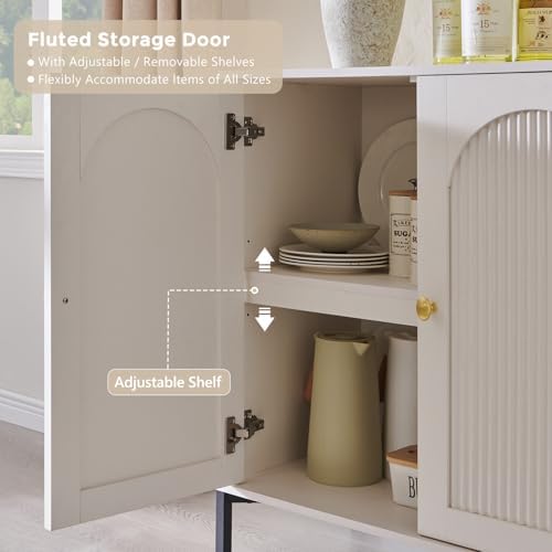 IFGET 34" Tall Modern Arched Sideboard Buffet Cabinet with Storage, White