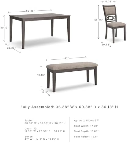 Signature Design by Ashley 6-Piece Wood Dining Table Set with Bench, Gray