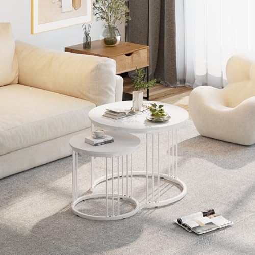 Garden 4 you Nesting Coffee Table, 23.6" Round Coffee Table Set of 2, Wo...