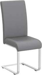 Yaheetech Dining Chairs Set of 2 Modern Faux Leather Upholstered Dining Room Chairs with High Back and Metal Chrome Legs for Kitchen/Living Room/Restaurant, Light Gray