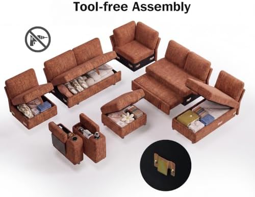Vipbear 130" Modular Sectional Sleeper Sofa with Pull Out Bed, 9 Seat Ch...