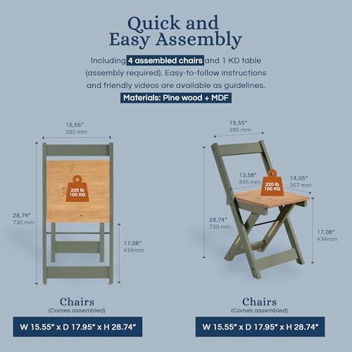 SECONIQUE Santos Butterfly Folding Dining Table Set with 4 Chairs – Space-Sav...