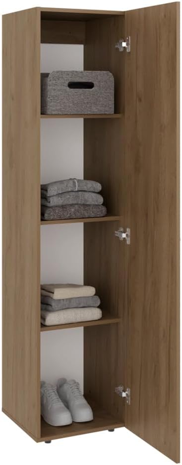 DEPOT E-SHOP Frisco 1 Door Wardrobe with Mirror and Vertical Storage Design, Natural Oak