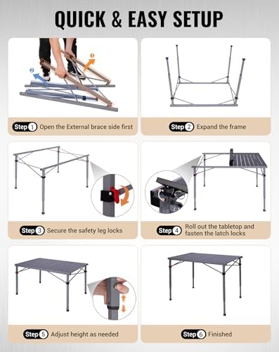 KingCamp 265lbs Adjustable Camping Table Foldable, Aluminum Camp Table