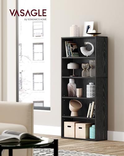 VASAGLE Bookshelf, 23.6 Inches Wide, 5-Tier Open Bookcase with Adjustable Sto...