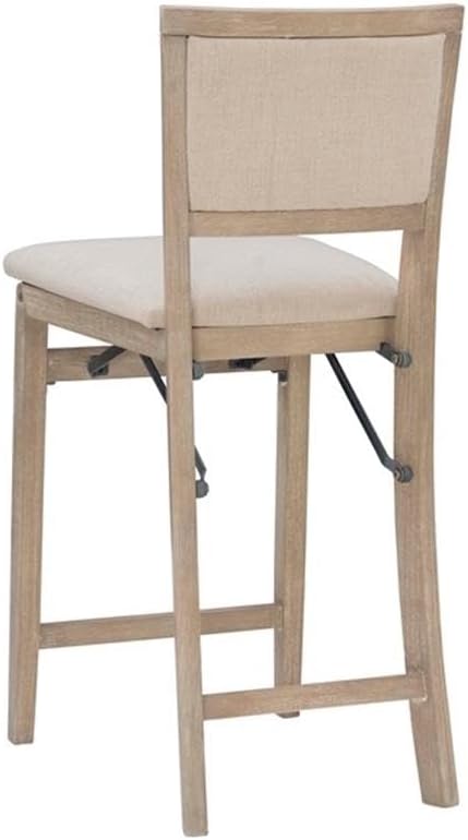 Pemberly Row Folding Counter Stool, Solid Wood Construction, Graywash Finish, Fabric Padded Back and Seat, 37 in Tall, 17 x 20 in Dimensions, Fully Assembled, Easy Storage, Extra Seating for Kitchen