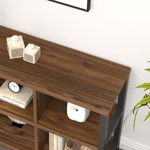 FOLUBAN 6 Cube Storage Organizer Bookshelf, Industrial Horizontal Low Cubby B...