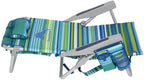 Tommy Bahama 5 Position Beach Chair, Zippered Insulated Cargo Pouch, Cup and Cell Phone Holders, Towel Bar, Pillow for Extra Comfort, Heavy-Duty Weight Capacity, 2-Pack (Aqua Stripes)