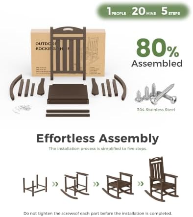 Outdoor Rocking Chair, HDPE Patio Rocking Chair, All Weather,Brown | Relax in...