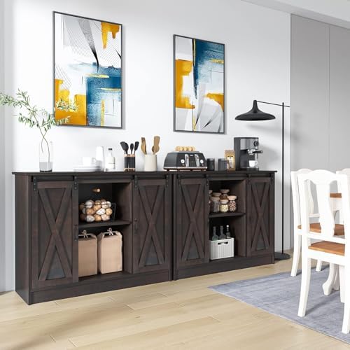 4 EVER WINNER Farmhouse Coffee Bar, 42 Inch Coffee Bar Cabinet, Espresso