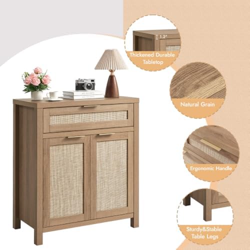 HOKYHOKY 30" Rattan Sideboard Buffet Cabinet, Boho Storage Cabinet