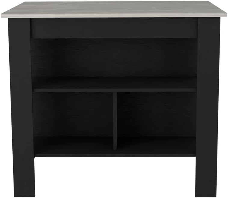 Kitchen Island Dozza with Three Shelves in Black and Ibiza Marble | Three sto...