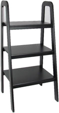 MAKLAINE 3 Tier Wooden Storage Ladder, Black Finish, Open Sides and Back, Solid Birch Wood, Modern and Sleek Design, Durable Display Shelves for Living Room or Bedroom Decor