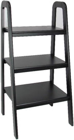 MAKLAINE 3 Tier Wooden Storage Ladder, Black Finish, Open Sides and Back, Solid Birch Wood, Modern and Sleek Design, Durable Display Shelves for Living Room or Bedroom Decor