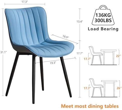 YOUNUOKE Dining Chairs Set of 2 Mid-Century Modern Kitchen Chairs Blue