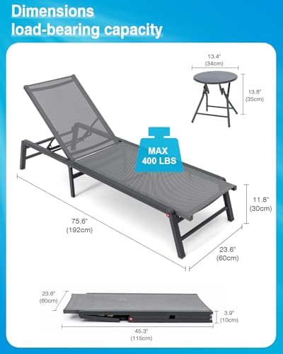 Aluminum Chaise Lounge Chair Outdoor, Foldable Patio Lounge Chair 2 Sets with...