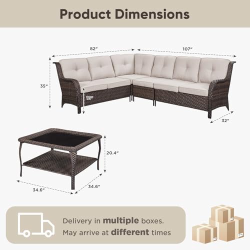 Belord Patio Furniture Set 6 Seats, Oversized Outdoor Sectional Couch, Two 3-...