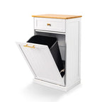 VINGLI Tilt Out Trash Cabinet, Garbage Can Cabinet with Drawer, 10 Gallon Movable/Freestanding Pet Proof Storage Organizer, Modern Trash Can Kitchen Cabinet, Living Room Storage, White