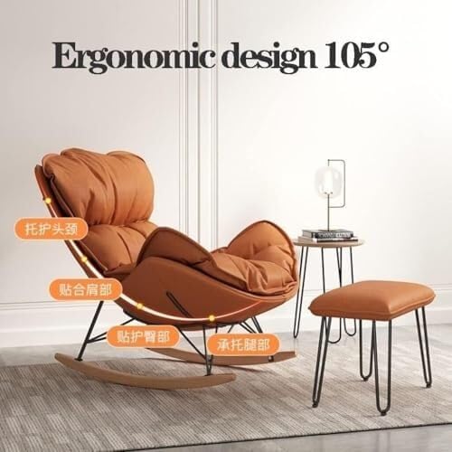 Mid-Century Rocking Chair with Ottoman, Fabric Glider Recliner Chair with Hig...