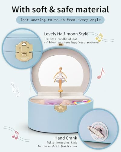 VLANDO Musical Jewelry Box for Girls, Arc Design with Spinning Ballerina | Large Compartment for Small Treasures, Plays Canon Melody, Built-In Mirror and Soft Carry Handle, Birthday Christmas Gift