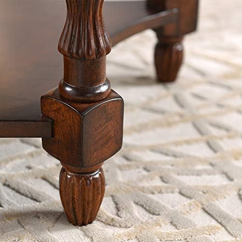 PADMA HOUSE 2-Tier Traditional Wood Semi-Circle Sofa Table with Glass Top | C...