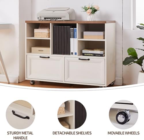 39.3" Farmhouse Wood File Cabinet with Wheels,Small Home Office Storage,...