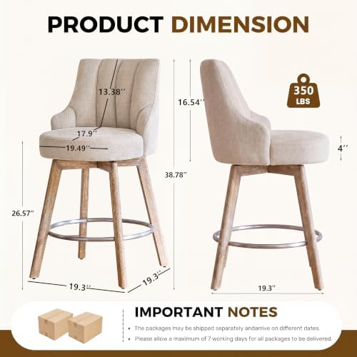 Swivel Counter Height Bar Stools,Barstools with Backs,Sand-Colored Bar Stools...