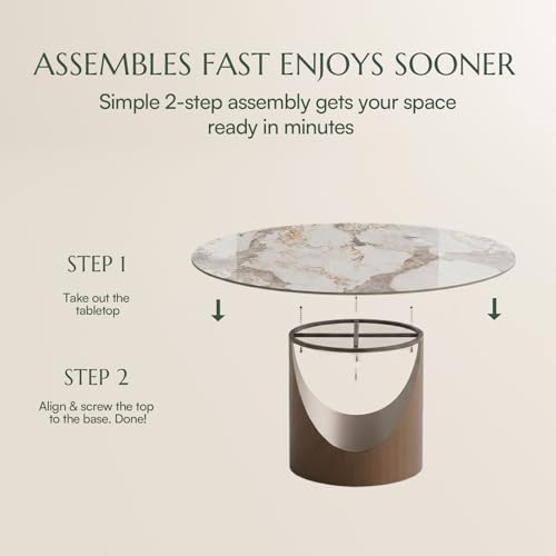 POVISON 59" Round Dining Table for 6, Pandora Sintered Stone Tabletop | ...