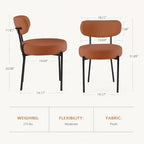DUMOS Dining Chairs Set of 6, Mid Century Modern Chair Round Upholstered Curved Backrest, Kitchen Vanity Living Room Chairs with Black Metal Legs, Orange