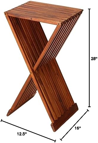 Bare Decor Taj Folding Plantstand End Table in Solid Teak Wood, 28" High