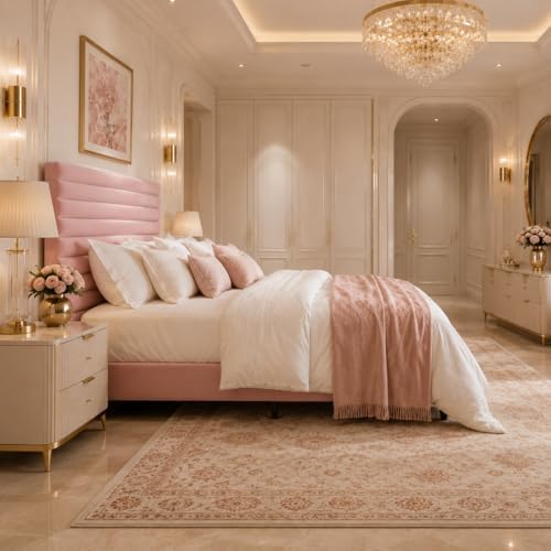 Allewie Full Bed Frame, Velvet Upholstered Bed with Adjustable Headboard