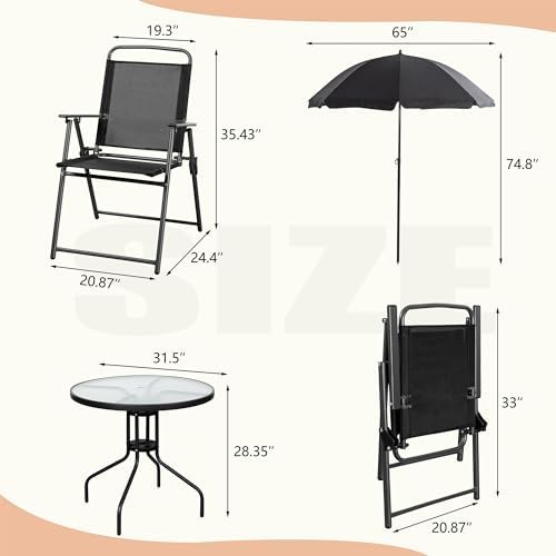 Vongrasig 6 Piece Folding Patio Dining Set,Small Metal Outdoor Garden Patio T...