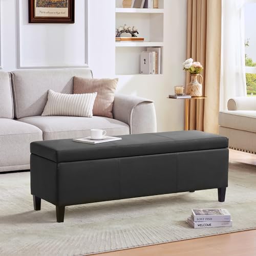 HUIMO Faux Leather Storage Ottoman Bench 50.3 Inch Extra Long PU Upholstered ...