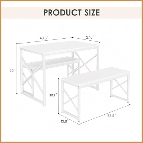 VECELO 43.3" Kitchen Dining Table Set for 4, Heavy-Duty Steel Frame &amp...