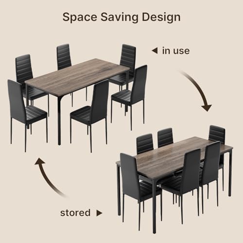 Gizoon 7-Piece Dining Table Set for 6, 63" Kitchen Table & PU Chairs...