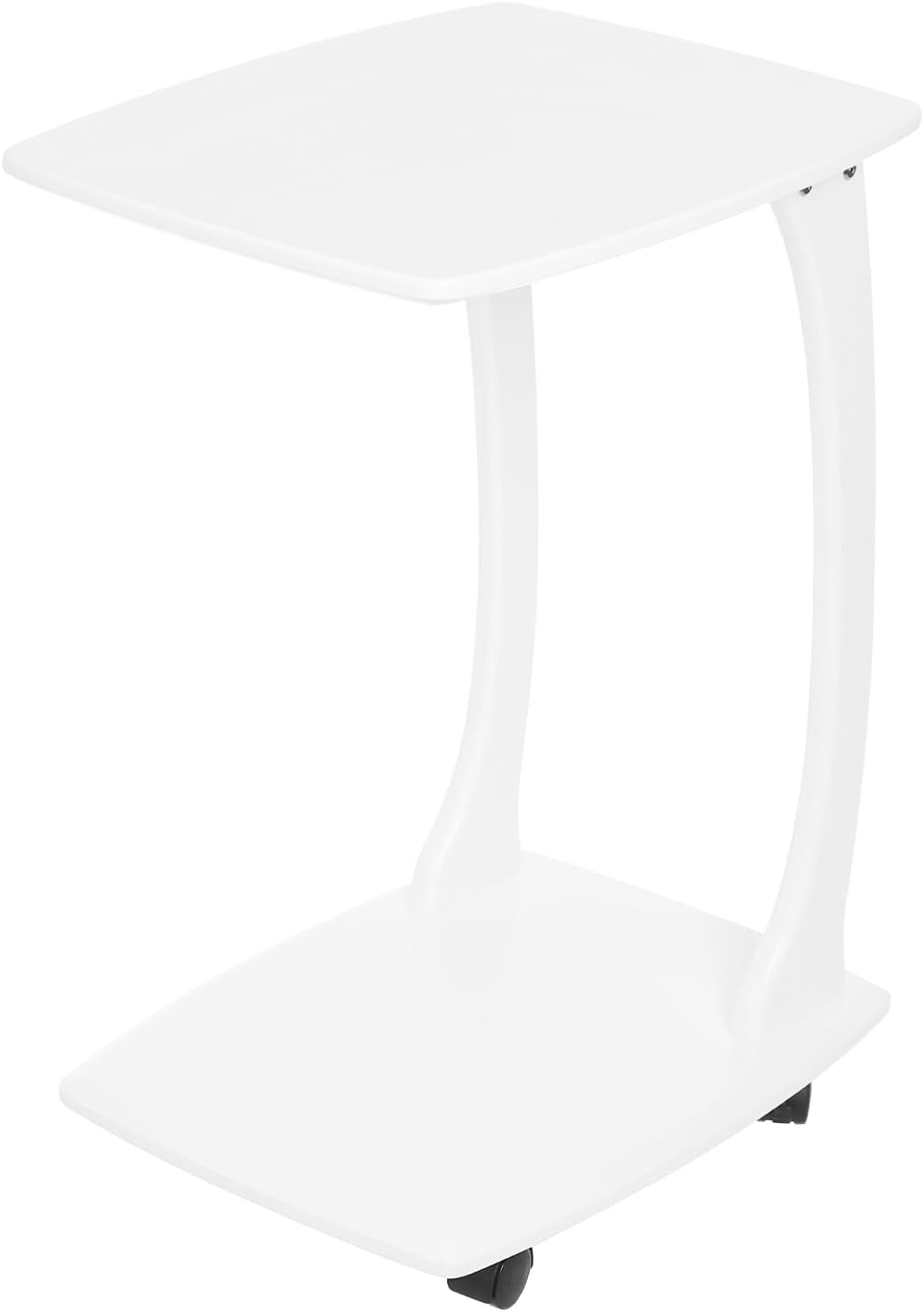 Solid Wood End Table, C-Shaped Side Table with Wheels, TV Tray Table, Couch T...